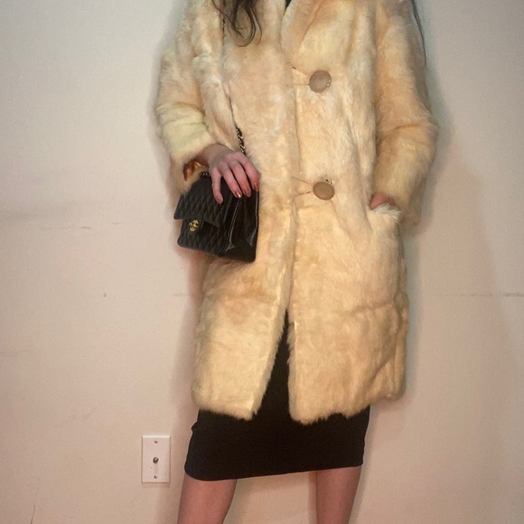 Midi length Rabbit fur coat light yellow small - Picture 16 of 16